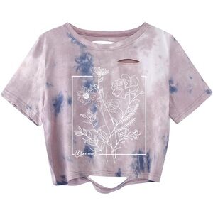 Dreamers Floral Tie-Dye Crop Top Distressed Oversized Short Sleeve Ripped Boxy L